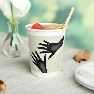 Black Hands With Painted Nails  Paper Cups