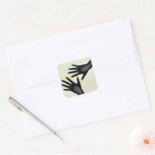 Black Hands With Painted Nails  Square Sticker
