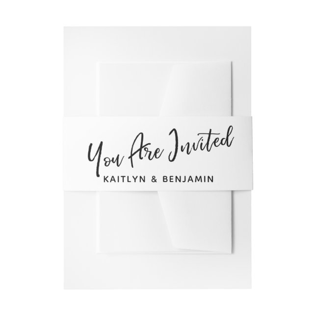 Black Handwriting You Are Invited Black White Invitation Belly Band (Front Example)
