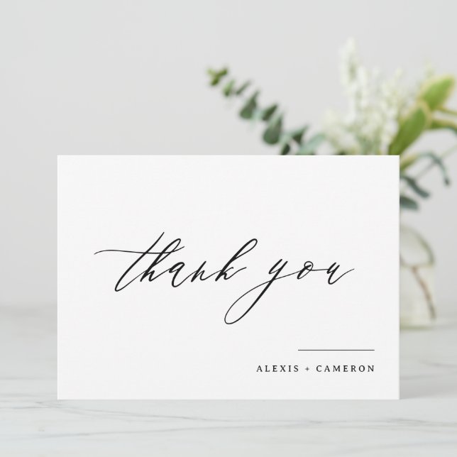 Black Handwritten Calligraphy Wedding Thank You Card (Standing Front)