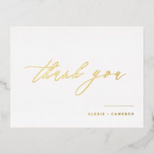 Black Handwritten Calligraphy Wedding Thank You Foil Holiday Postcard