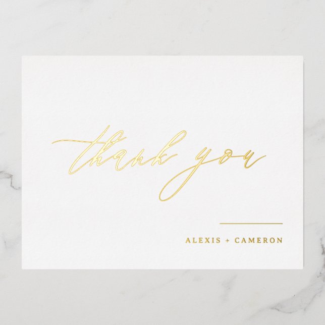 Black Handwritten Calligraphy Wedding Thank You Foil Holiday Postcard (Front)