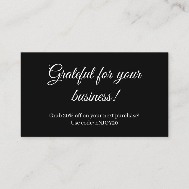 Black Handwritten Discount Card | Modern card (Front)