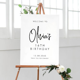 Black Handwritten Script 16th Birthday Welcome Poster