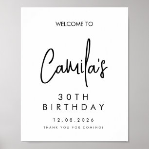 Black Handwritten Script 30th Birthday Welcome Poster