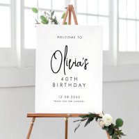 Black Handwritten Script 40th Birthday Welcome