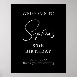 Black Handwritten Script 60th Birthday Welcome Poster