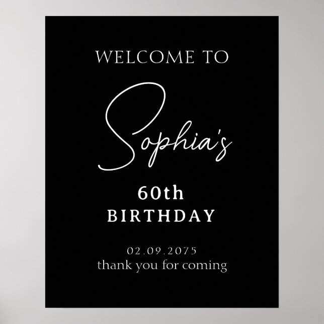 Black Handwritten Script 60th Birthday Welcome Poster (Front)