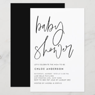 Black Handwritten Script Baby Shower Invite
