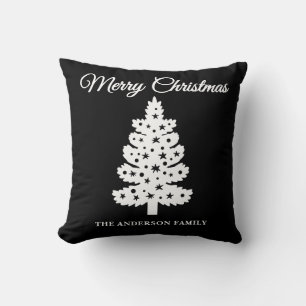 Black Handwritten Script Christmas Tree Cushion