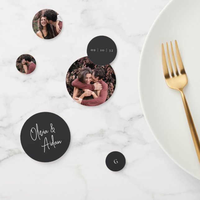 Black | Handwritten Script & Photo Wedding Confetti (Group)
