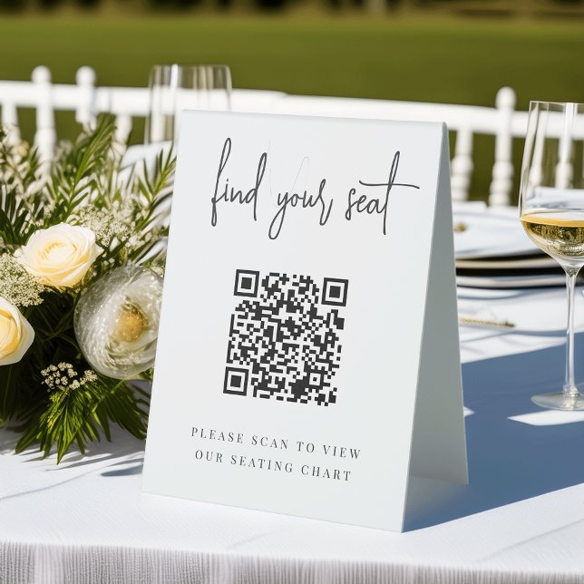Black | Handwritten Script QR Code Wedding Seating (Creator Uploaded)