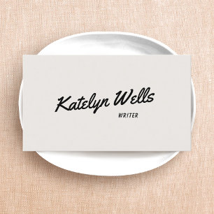Black Handwritten Script Typography Off White Business Card