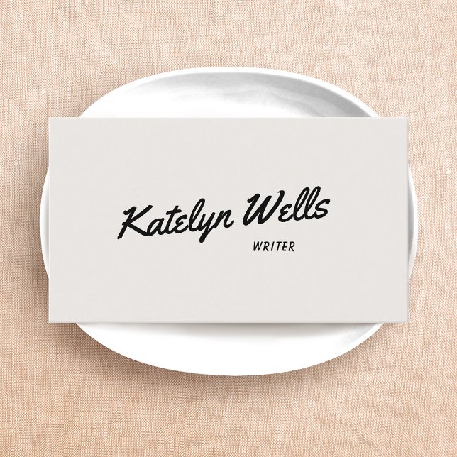 Black Handwritten Script Typography Off White Business Card (Creator Uploaded)