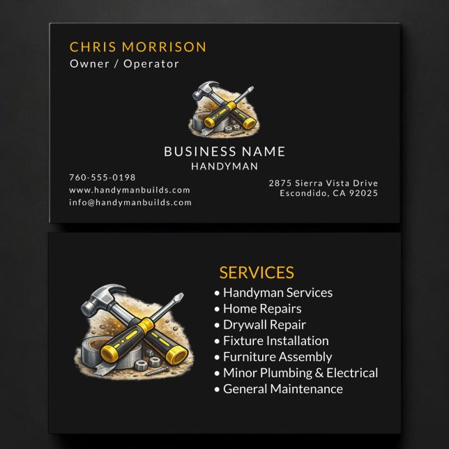 Black Handyman Services Professional Business Card (Creator Uploaded)