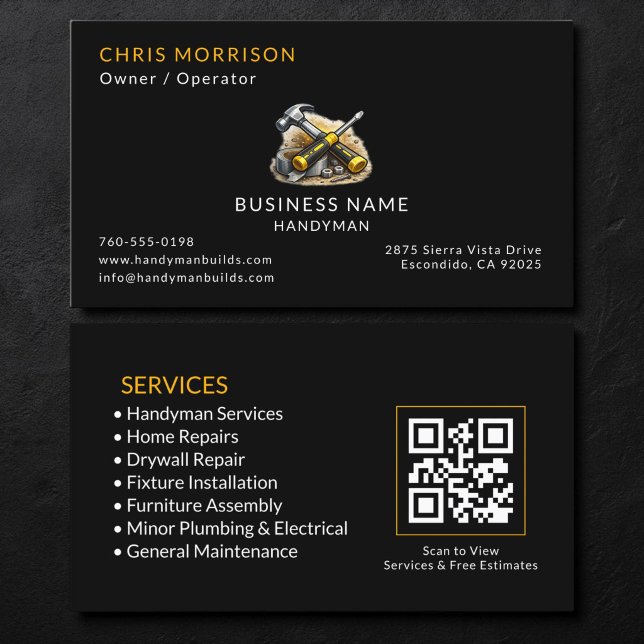 Black Handyman Services QR Code Business Card (Creator Uploaded)