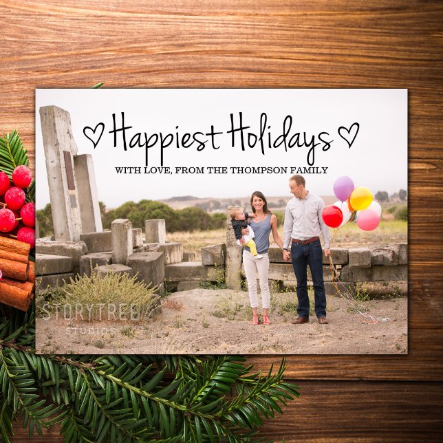 Black Happiest Holidays Photo Flat Card (Black Happiest Holidays Photo Card)