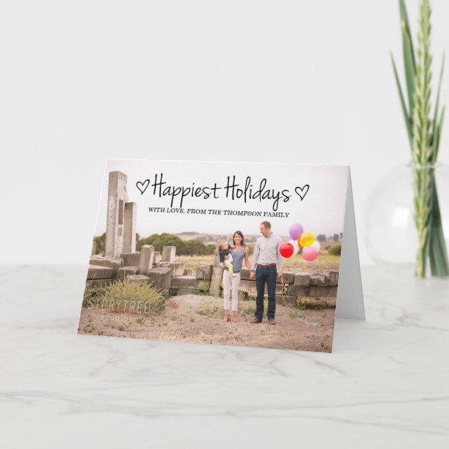 Black Happiest Holidays Photo Greeting Card (Front)