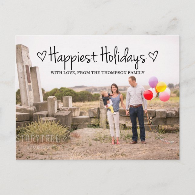 Black Happiest Holidays Photo Postcard (Front)