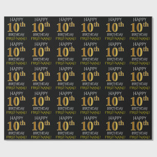 Black, "HAPPY 10th BIRTHDAY" Wrapping Paper