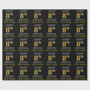 Black, "HAPPY 8th BIRTHDAY" Wrapping Paper