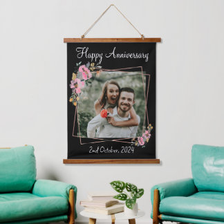 Black Happy Anniversary portrait photo  Hanging Tapestry