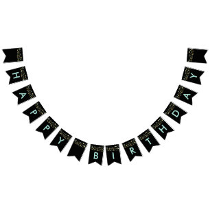 black Happy birthday bunting flags, lights glitter Bunting