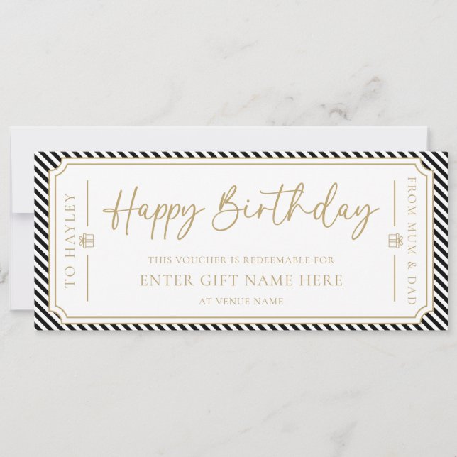Black Happy Birthday Gift Voucher Card (Front)