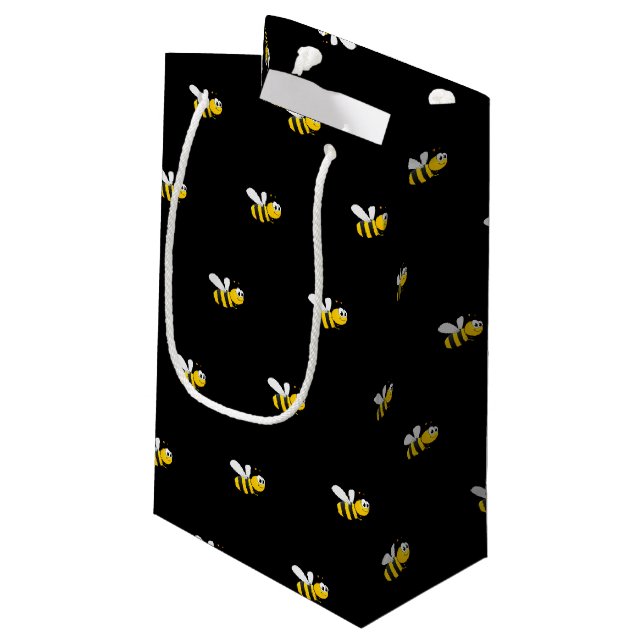 Black happy bumble bees cute fun small gift bag (Back Angled)