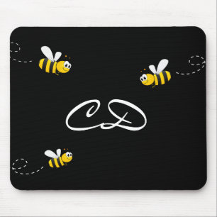 Black happy bumble bees summer fun humour monogram mouse mat