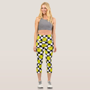 black happy face check groovy capri leggings