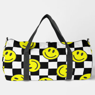 black happy face check groovy duffle bag