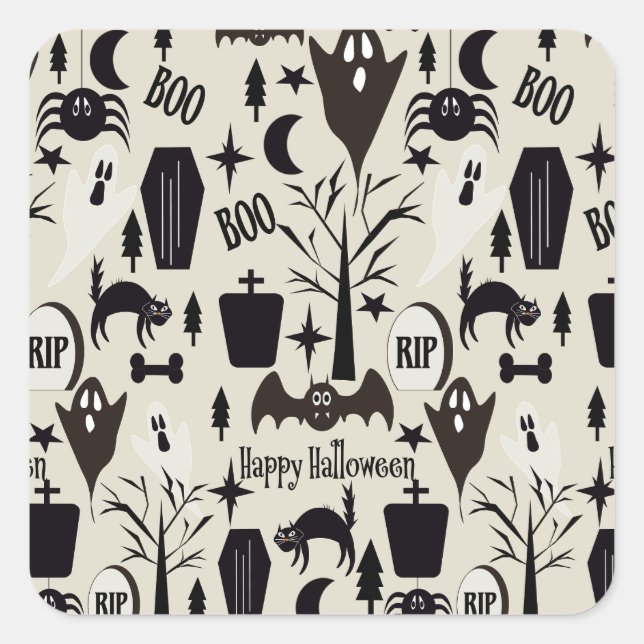 Black Happy Halloween Gift Paper Square Sticker (Front)