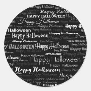 Black Happy Halloween Modern Typography Classic Round Sticker