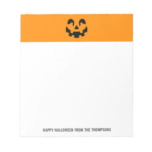 Black Happy Halloween Pumpkin Face Shape On Orange Notepad