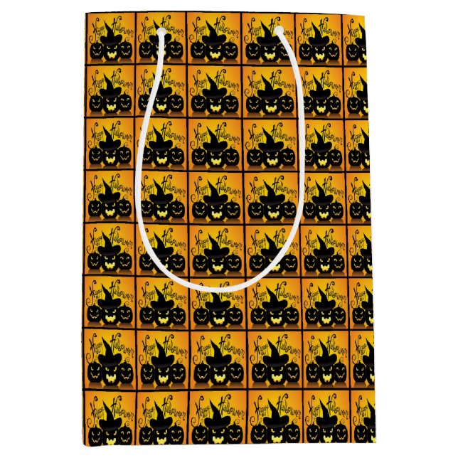 Black Happy Halloween Pumpkins Medium Gift Bag (Front)