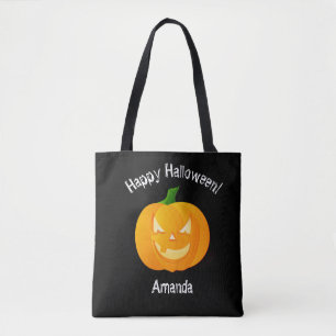 Black Happy Halloween Treat Tote Bag