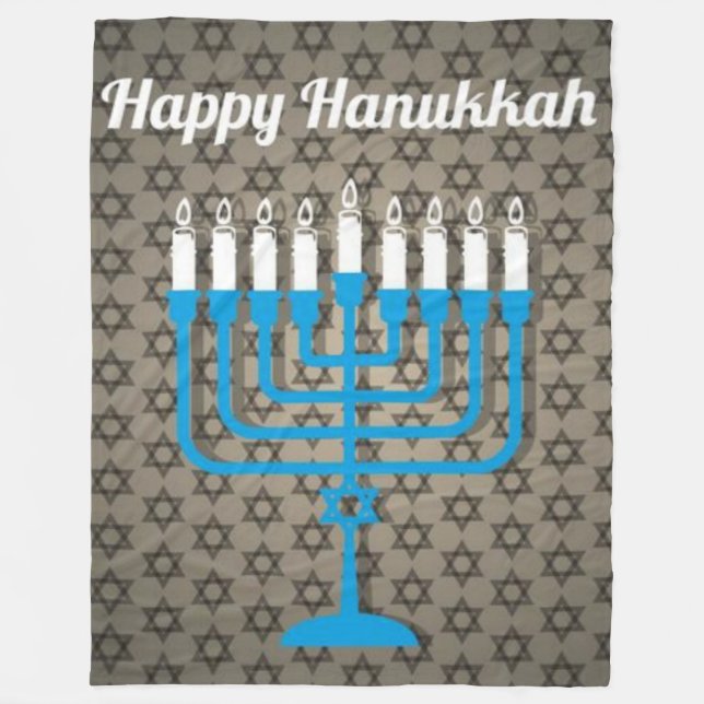 black happy hanukkah fleece blanket (Front)