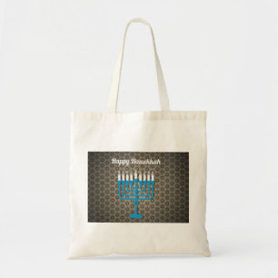 black happy hanukkah tote bag