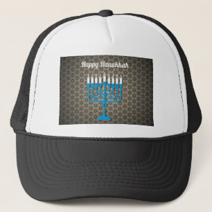 black happy hanukkah trucker hat
