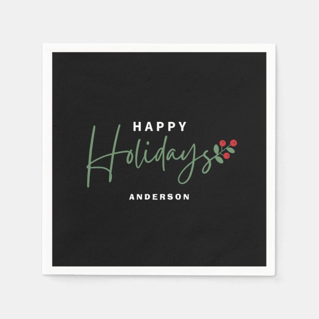 Black Happy Holiday  Napkin (Front)