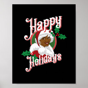 black happy holidays african american santa mrs cl poster