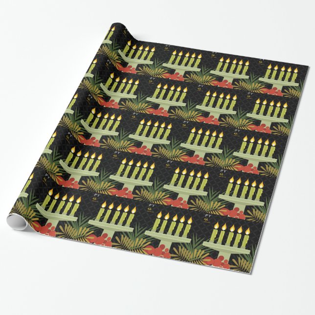 black happy kwanzaa wrapping paper (Unrolled)