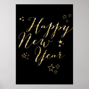 Black Happy New Year Gold Sign Print 20x28