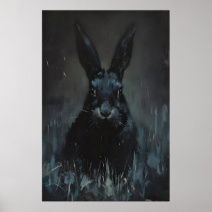 Black Hare in Dark Grass Painting, Dark Poster