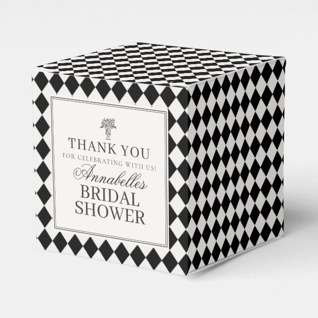 Black Harlequin Checkered Bridal Shower Favour Box (Front Side)