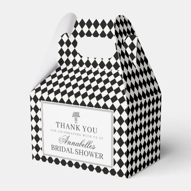 Black Harlequin Checkered Bridal Shower Favour Box (Front Side)