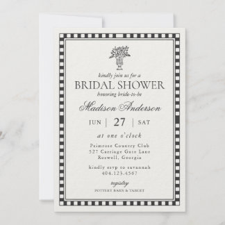 Black Harlequin Checkered Bridal Shower Invitation