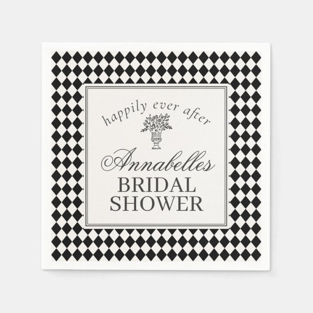 Black Harlequin Checkered Bridal Shower Napkin (Front)