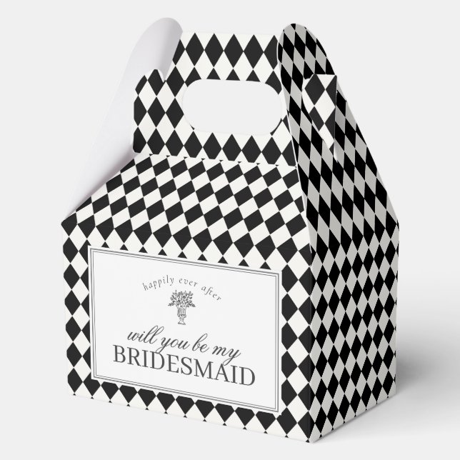 Black Harlequin Checkered Bridesmaid Proposal Box (Front)